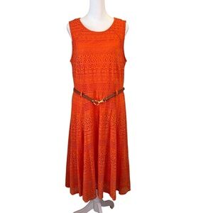 Orange Lace Midi Dress Women Size Large